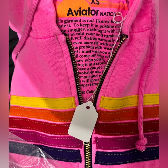 NWT AVIATOR NATION 5 Stripe Zip Hoodie in Neon Pink, Yellow, & Purple - XS - Picture 6 of 6